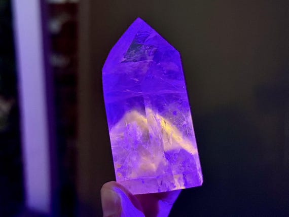 Powellite Phantom Quartz with Ametrine, UV Reactive & Dow Formation, 117g, New Find, Crown Chakra, Bahia, Brazil T226