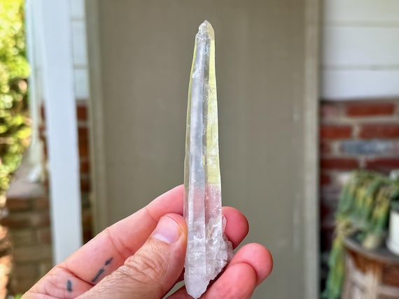 Laser Quartz, Water Clear & Elongated Wand Formation, 43g, Crystal for Directing Energy, Diamantina, Minas Gerais, Brazil T386