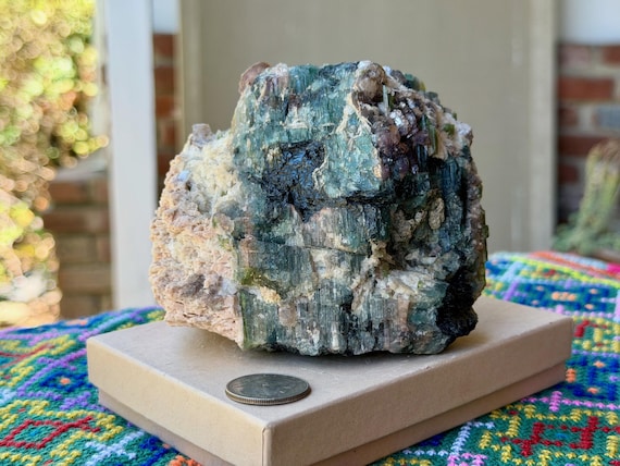 Unicorn Stone with Blue & Green Tourmaline, Feldspar and Lepidolite, 1.2 Kilo, Self-Standing, Agua Branca, Minas Gerais, Brazil W746