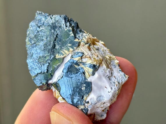 Golden Rutile and Black Hematite on Matrix, 54g, New Find, Crystal for Amplifying & Conducting Energy, Novo Horizonte, Bahia, Brazil S928