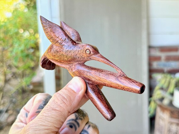 Hummingbird Kuripe, MINOR SCRATCH and DENT, Single Block Kuripe Carved from Solid Dark Tamarind Wood, Shamanic Self-Applicator Pipe