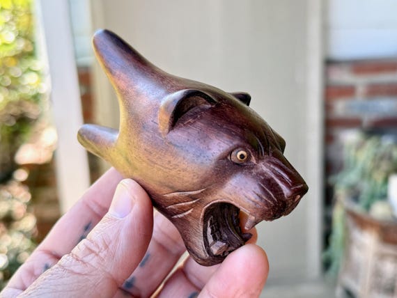 Jaguar Kuripe, Hand Carved Wooden Puma Kuripe, Traditional Shamanic Applicator Pipe