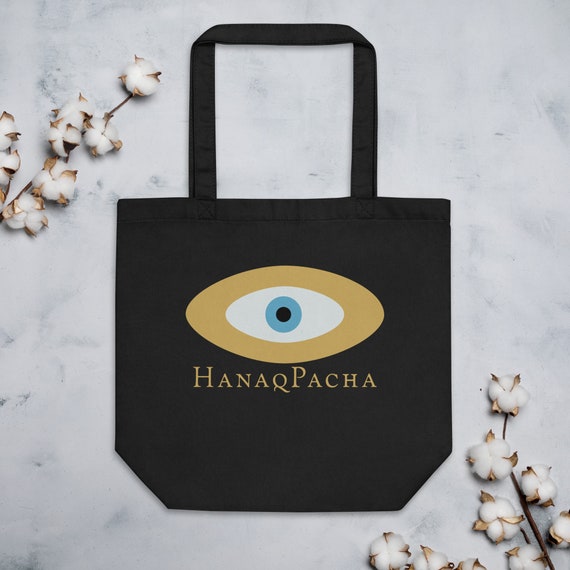 HanaqPacha 100% Organic Cotton Canvas Tote Bag, Beach Bag, Inspired by Jodorowsky's Holy Mountain, Available in Black or Oyster (Tope)
