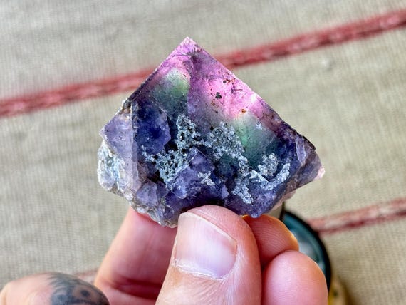 Bicolor Purple and Blue-Green Fluorite from Nigeria, 77g, UV Reactive with Color Change Properties R979