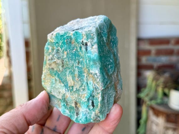 Amazonite, Natural Raw & Unpolished, Self-Standing, 426g, Heart and Throat Chakra, Spiritual Awareness, Bahia, Brazil V473