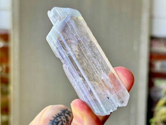 Bicolor Purple Kunzite with Green Cap, 66g, Heart Chakra Crystal, Heart and Mind Connection, Afghanistan R472