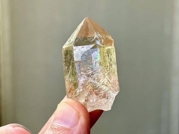 Elestial Citrine, Water Clear with Rainbow & Natural Etchings, 36g, Aracuai, Minas Gerais, Brazil T843