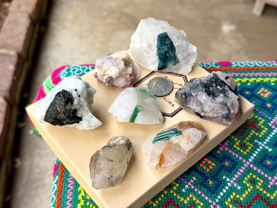 Unicorn Stone Quartz, Green, Pink & Blue Tourmaline with Lepidolite, 7 pcs, Coronel Murta, Minas Gerais, Brazil WS255