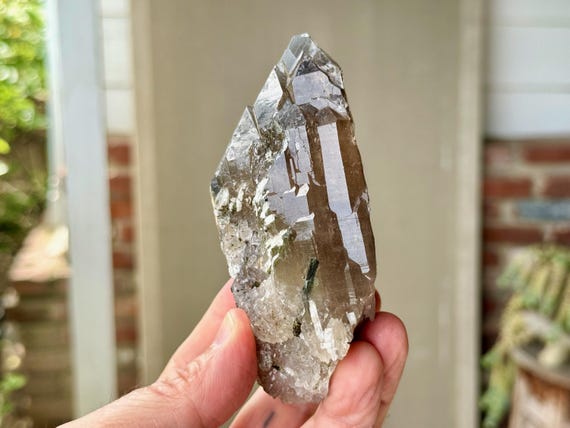 Smoky Cathedral Quartz with Green Tourmaline, Cruzeiro Mine, 324g, São Jose do Safira, Minas Gerais, Brazil X769