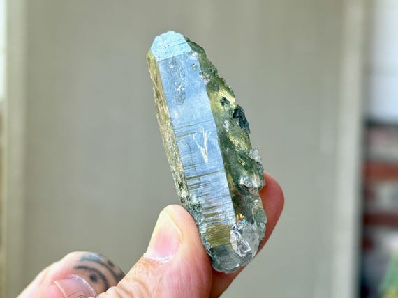 Himalayan Quartz with Green Chlorite, Water Clear, 29g, High-Altitude Quartz, Purification & Regeneration, India T212