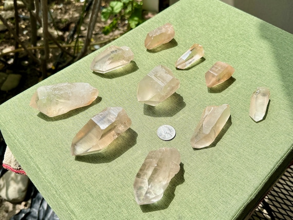Lemurian Quartz Wholesale Lot, 10 Pieces (1 Kilo) of Large and Medium Sized, Tangerine, Golden Healer and Smoky Lemurians, MG, Brazil WS163