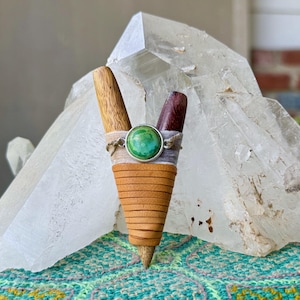 Kuripe with Turquoise, Traditional Shamanic Self-Applicator Pipe, Handcrafted from Solid Two-Tone Tamarind Wood