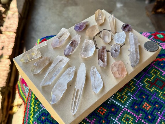 Mixed Brazilian Quartz Lot, Lemurian, Starbrary, Tangerine & Laser Quartz, 21 pcs, Crystals for Grid, Brazil WS226