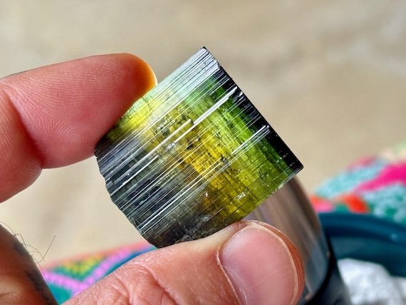 Multicolor Banded Tourmaline, Orange, Yellow, Blue & Green, 38g, New Find, Coronel Murta, Minas Gerais, Brazil A360