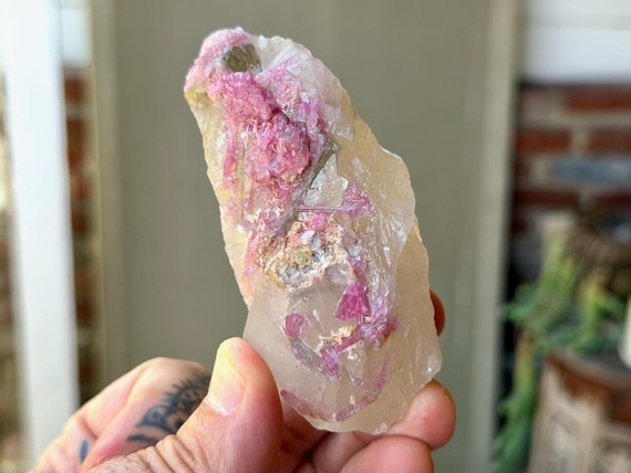 Unicorn Stone Quartz, Pink & Green Tourmaline, 166g, Heart Healing, Coronel Murta, Minas Gerais, Brazil V538