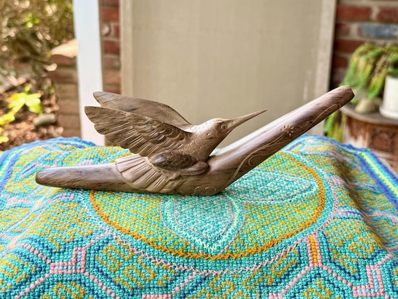 Hummingbird Tepi Pipe, Traditional Shamanic Applicator Pipe, Hand Carved from Exotic Gray Waru Wood