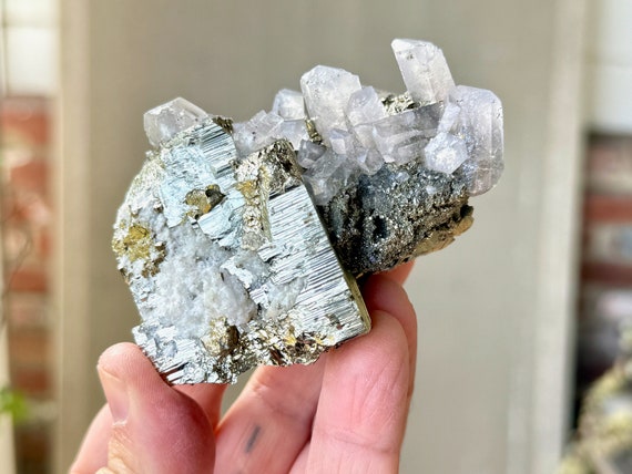 Pyrite with UV Reactive Calcite from Huanzala Mine, 398g, New Rare Find, Highest Quality, Protection and Manifestation, Peru X970
