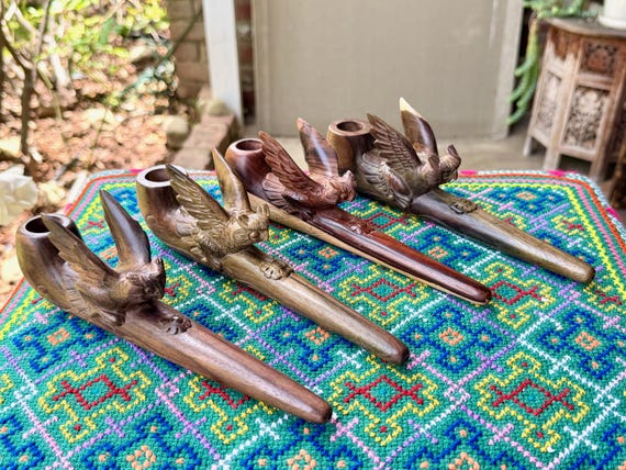 Shaman Owl Pipe, Traditional Wooden Tobacco Pipe for Shamanic Ceremony, Hand Carved Ceremonial Pipe