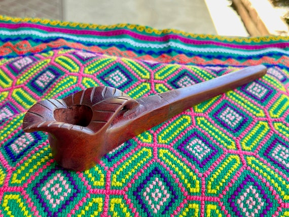 Mapacho Pipe by Peruvian Artist Juan Civis, Traditional Shipibo Pipe, Solid Wood Tobacco Pipe for Shamanic Plant Medicine Ceremony