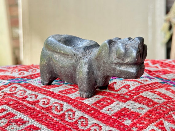 Incan Puma Statue by Peruvian Artist Ruben Layme, Hand Carved from Alleged Meteoric Black Metallic Rock Found in Peru's Sacred Mountains