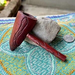 Shipibo Pipe With Snake, Hand Carved Wooden Tobacco Pipe for