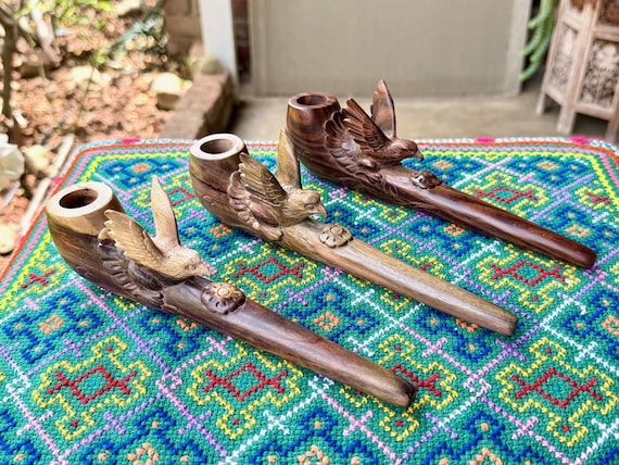 Eagle Pipe, Traditional Wooden Tobacco Pipe for Shamanic Ceremony, Hand Carved from Natural Tropical Hardwood