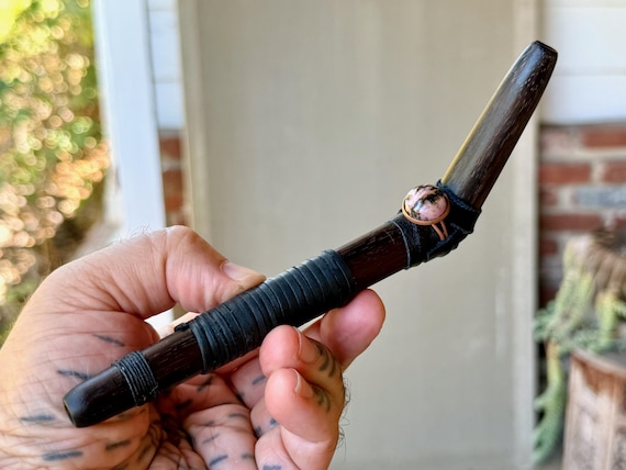 Tepi Pipe with Rhodonite, Traditional Shamanic Applicator, Handcrafted Wooden Tepi