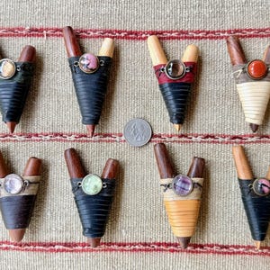 Kuripe Pipe with Gemstone & Leather Wrapping, Choice of 8 Different Styles, Solid Wood, Traditional Shamanic Self-Applicator Pipe