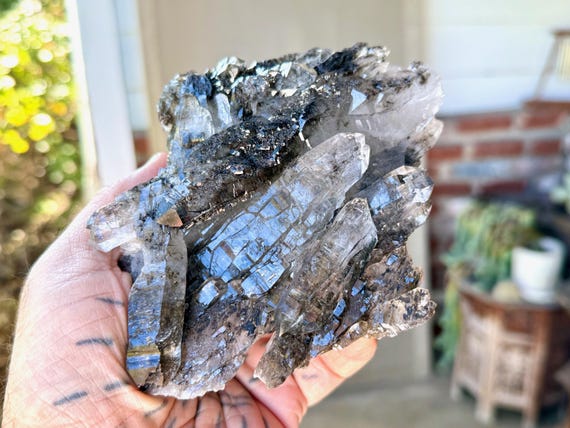 Black Tourmaline Quartz, Cluster Plate Formation, 462g, New Find, Grounding & Protection, Diamantina, Minas Gerais, Brazil V142