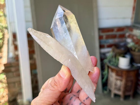 Curved Tabular Quartz, Tantric Twin Formation, 377g, Diamantina, Minas Gerais, Brazil V683