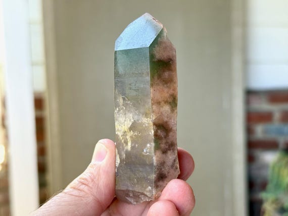 Green Chlorite Phantom Quartz, Pink Lodolite Inclusions, 151g, New Find, Gouveia, Minas Gerais, Brazil T812
