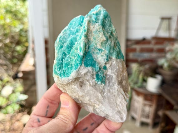 Amazonite Quartz, Natural Raw & Unpolished, 630g, Heart and Throat Chakra, Spiritual Awareness, Bahia, Brazil V454