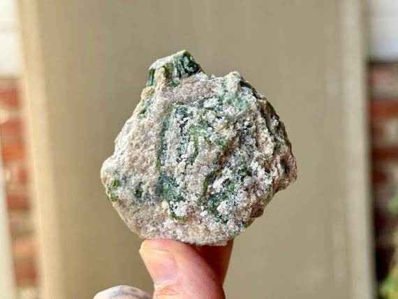 Lepidolite with Green Tourmaline, 109g, Energy Balancing & Heart Chakra Stone, São José do Safira, Minas Gerais, Brazil S649
