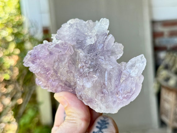 Amethyst Flower Quartz, Self-Standing, 293g, Crystalline Formations & Celadonite Inclusion, Rio Grande do Sul, Brazil W159