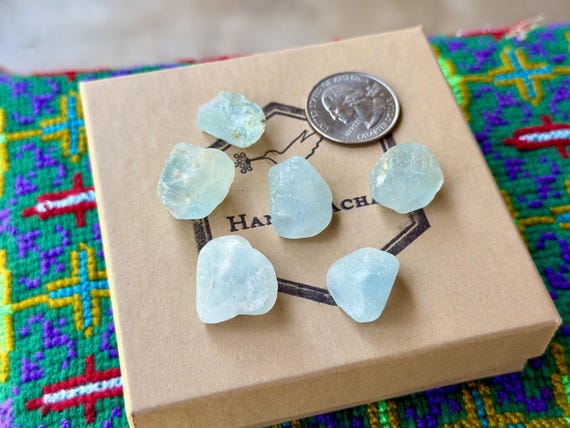 Alluvial Blue Topaz Lot, 6 pcs, Natural River Tumbled, Minas Gerais, Brazil B514