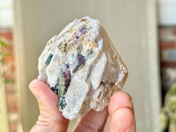 Paraiba Tourmaline in Quartz, 110g, Old Find, Bicolor Pink and Teal Blue Tourmaline, Rio Grande Del Norte, Brazil P958