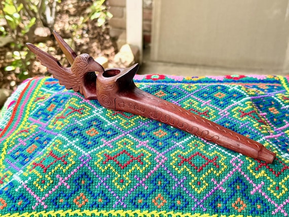 Eagle Tobacco Pipe, Hand-Carved in the Peruvian Amazon, Traditional Hardwood Pipe for Shamanic Ceremony