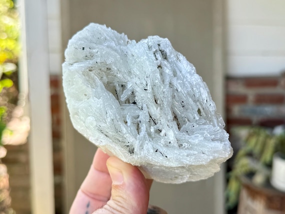White Albite with Black Tourmaline Inclusion, Self-Standing, 383g, New Find, Minas Gerais, Brazil W574