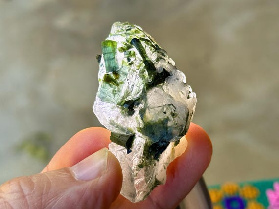 Blue-Green Tourmaline Quartz, 35g, New Find, Bicolor Tourmaline, Nature Spirits & Purification, Coronel Murta, Minas Gerais, Brazil A126
