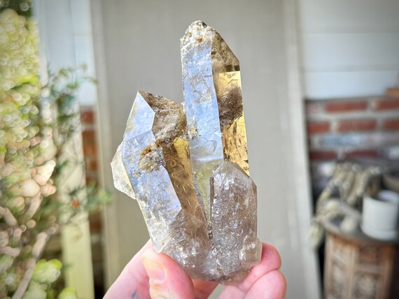 Smoky Lodolite Quartz, Tantric Twin Formation with Child, 330g, Highest Quality, Corinto, Minas Gerais, Brazil W118