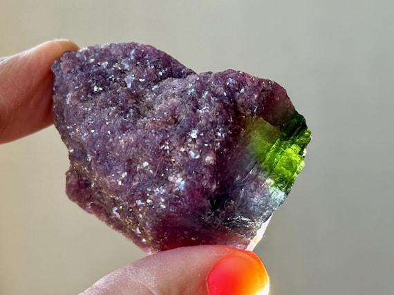 Purple Lepidolite & Green Tourmaline, Unicorn Stone, 90g, Coronel Murta, Minas Gerais, Brazil A092