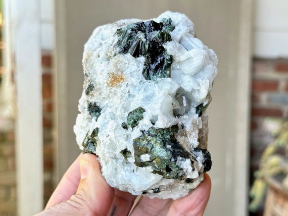 Blue Albite with Green Tourmaline & White Mica, 470g, Rare Find, Aricanga Mine, São José do Safira, Minas Gerais, Brazil W361