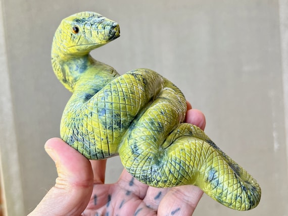 Serpentine Snake Totem #5 by Peruvian Artist Ozwaldo Perez, Hand Carved Stone Serpent for Shamanic Altar, Handmade in Peru's Sacred Valley