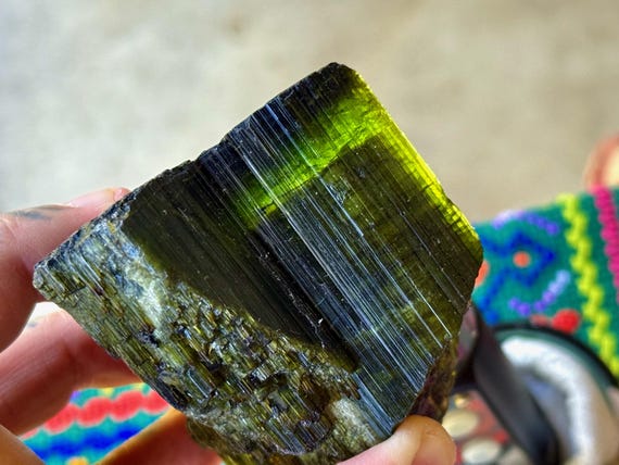 Green Tourmaline with Pink Core, Cat's Eye Iridescence, 312g, São Jose do Safira, Minas Gerais, Brazil X333