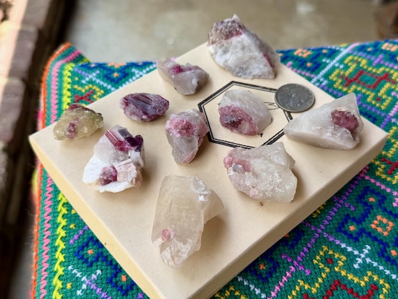 Pink Tourmaline Quartz, Unicorn Stone Lot, 10 pcs, Heart Chakra & Self-Love, Coronel Murta, Minas Gerais, Brazil WS259