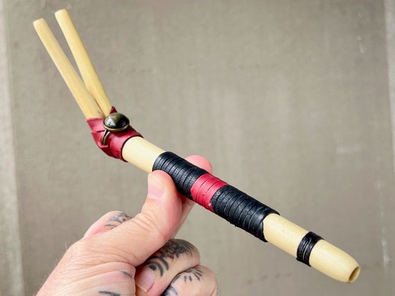 Double Tepi (kuripe) pipe with Silver Sheen Obsidian, Handcrafted Light Wood Tepi