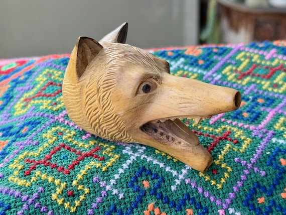 Wolf Kuripe, Hand Carved, Solid Wood Shamanic Applicator Pipe