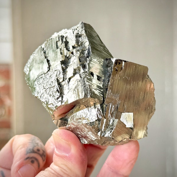 Pyrite Crystal from Huanzala Mine, 588g, New Find, Natural Cubic Formation, Highest Quality, Protection and Manifestation, Peru X968