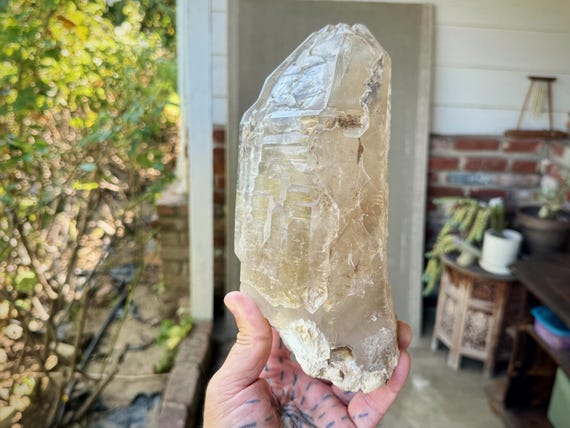 Elestial Jacare Quartz with Citrine Core, Feldspar Inclusion, 2.6 Kilo, Manifestation Crystal, Minas Gerais, Brazil W570