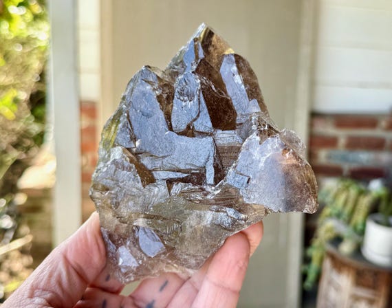 Elestial Smoky Quartz, 810g, Root Chakra Crystal for Grounding & Protection, Aracuai, Minas Gerais, Brazil X257